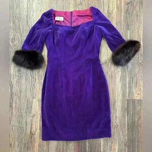 Vtg Lilli Diamond California Dress Purple Velvet Marabou Feather Sleeves No Size